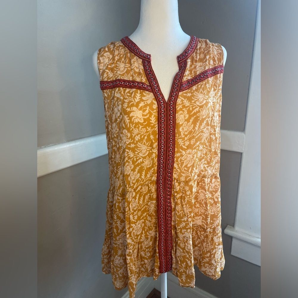 EUC Democracy Yellow Floral Sleeveless V Neck Loose Top XL